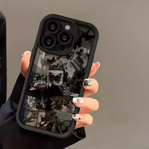 Fashionable Dark-Colored Butterfly Patchwork Pattern TPU Shockproof And Drop-Resistant Phone Case Suitable for Iphone 16, 15, 14, 13, 12, 11, XS, XR, X, 7, 8 Plus, Pro Max, SE Series, Perfect for Birthday, Valentine'S Day, Gifts for Boys Or Girlfriends.