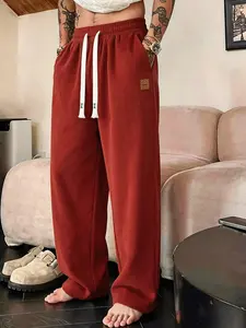 Men's Fashion Velvety Long Pants, Loose Straight Fit, Drawstring Waist, Elegant Design, Suitable for All Seasons, Casual & Commute Wear