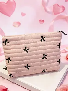 Personalized, lightweight and versatile women's bow patterned makeup bag, Makeup organizer pouch, Valentine's Day personalized women's bag, suitable for storing cosmetics, going out, or giving gifts