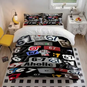 3Pcs 67 Enthusiasts Themed Polyester Vibrant Bedding Set, Colorful Art Print, Warm Christmas Gift, Great for Home & Guest Room, 1 Duvet Cover + 2 Pillowcases (No Insert)