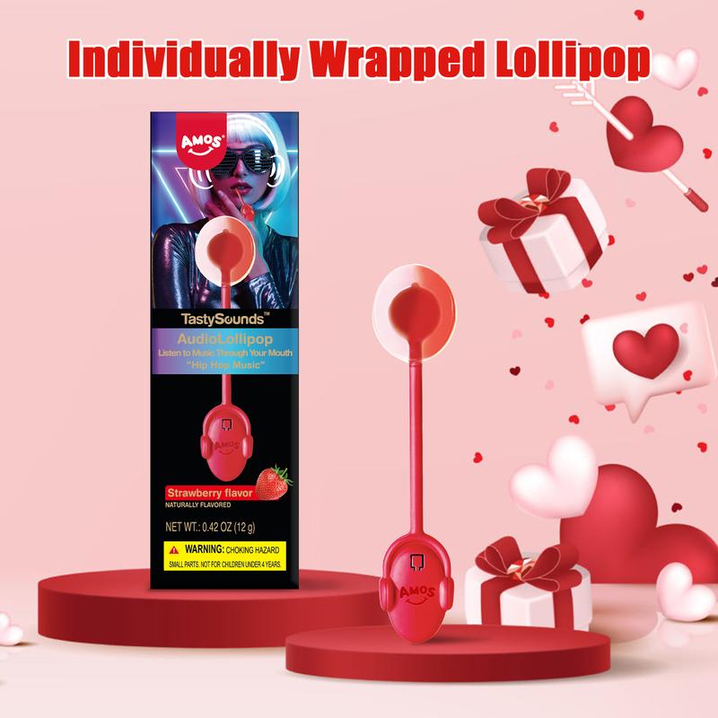 Amos TastySounds Music Lollipops Sugar-Free Audio Candies with Bone Conduction Tech Strawberry Blueberry Watermelon Snack Perfect Party Favor