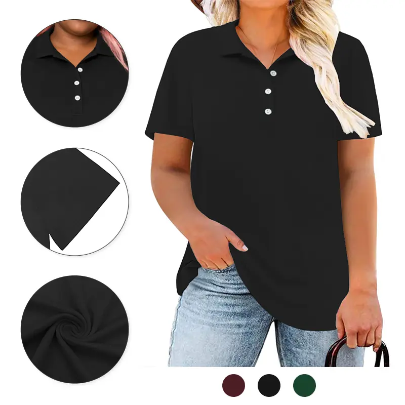 VOGARCE Plus Size Polo Shirts for Women Casual Button Down Collared Top Short Sleeve Comfy Stretch Work Shirt, Business Casual Blouse DPS1107