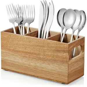Wooden Silverware Holder Utensil Caddy, Countertop Silverware Organizer, Cutlery Holder for Fork Spoon Knife, Perfect for Party Storage