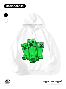 My World Three Creepers Print Loose Hoodie, Casual Breathable Outdoor Sports, Unisex Trendy Fashion Sweatshirt