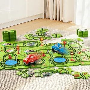Assembleable city track toy car, flexible track building toy, city puzzle track car, electric track car early learning toy that promotes cognitive development, attention, and hand–eye coordination; birthday and Christmas gift for children; suitable for bo