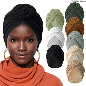 Thick Elastic Twist Turban Head Wrap, Bohemian Floral Fashion Headscarf, Warm Chemo Head Cap for Daily Wear