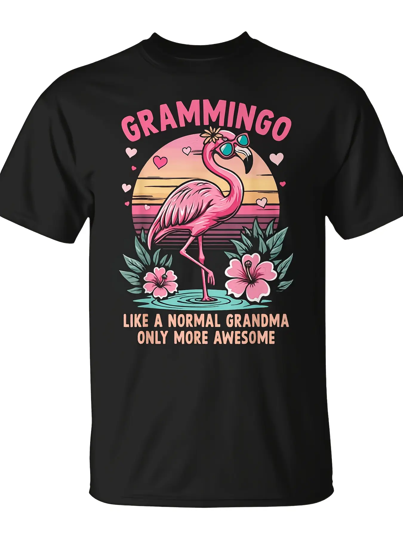 Gramingo Flamingo Grandma Floral Retro Women'S Tee unisex soft cotton short sleeve t shirt, vintage graphic casual tee for men women teens, perfect birthday holiday gift for camping travel gym daily street  wear