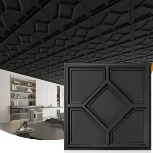 12-Pack 24"x24" Drop Ceiling Tiles, 3D Decorative Glue Up Ceiling Tiles, Black