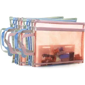 10 Pack Mesh Zipper Pouches for Organizing, Double Layers Nylon Puzzle Building Block Sets  Storage Organization with Handle, Multipurpose for Travel, School, Board , Office, and Home Organize
