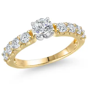 14K Two-Tone Gold Lab Grown Diamond Engagement Ring For Women | Round 5MM and 3MM | Wedding Anniversary Gold Ring | Sizes 5,6,7,8,9