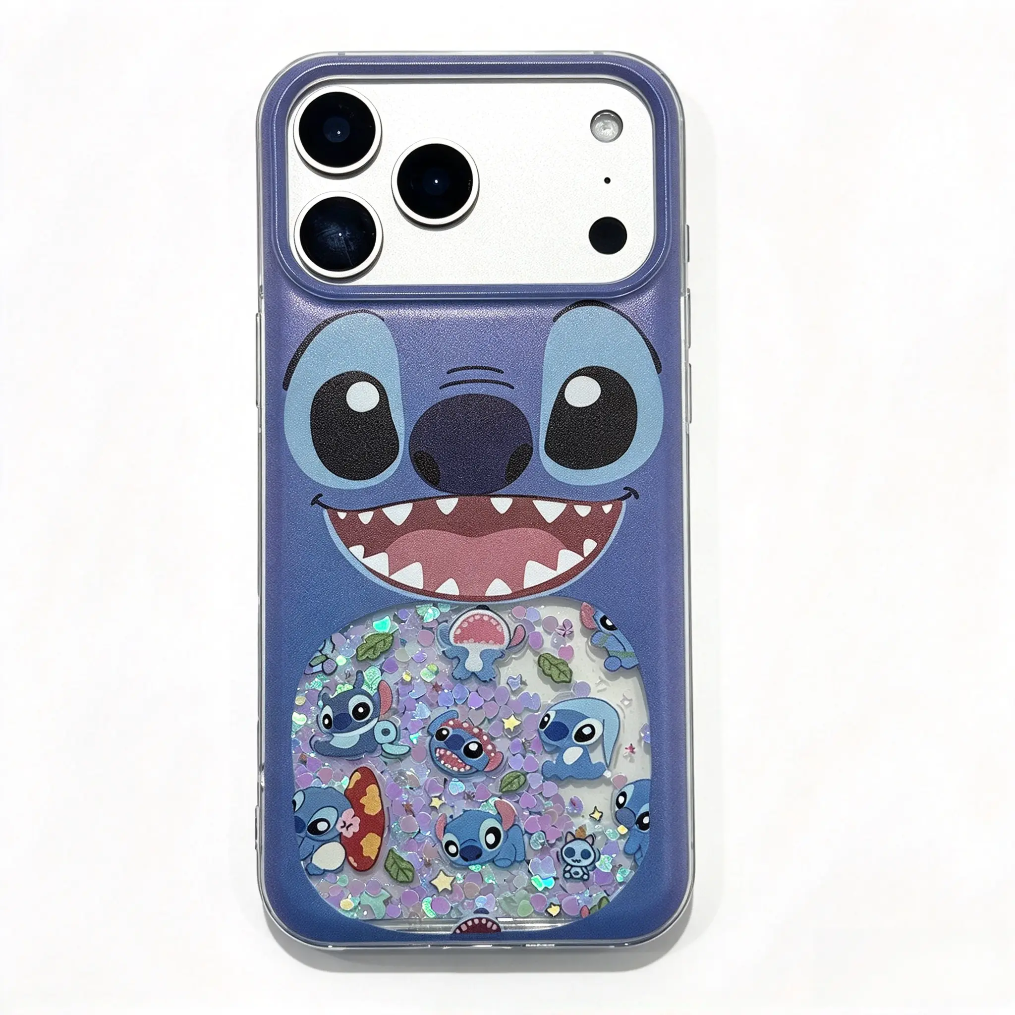 Stitch Quicksand Glitter Phone Case, Cute 3D Cartoon Liquid Sparkle Case, Shockproof Protective Phone Cover for iPhone