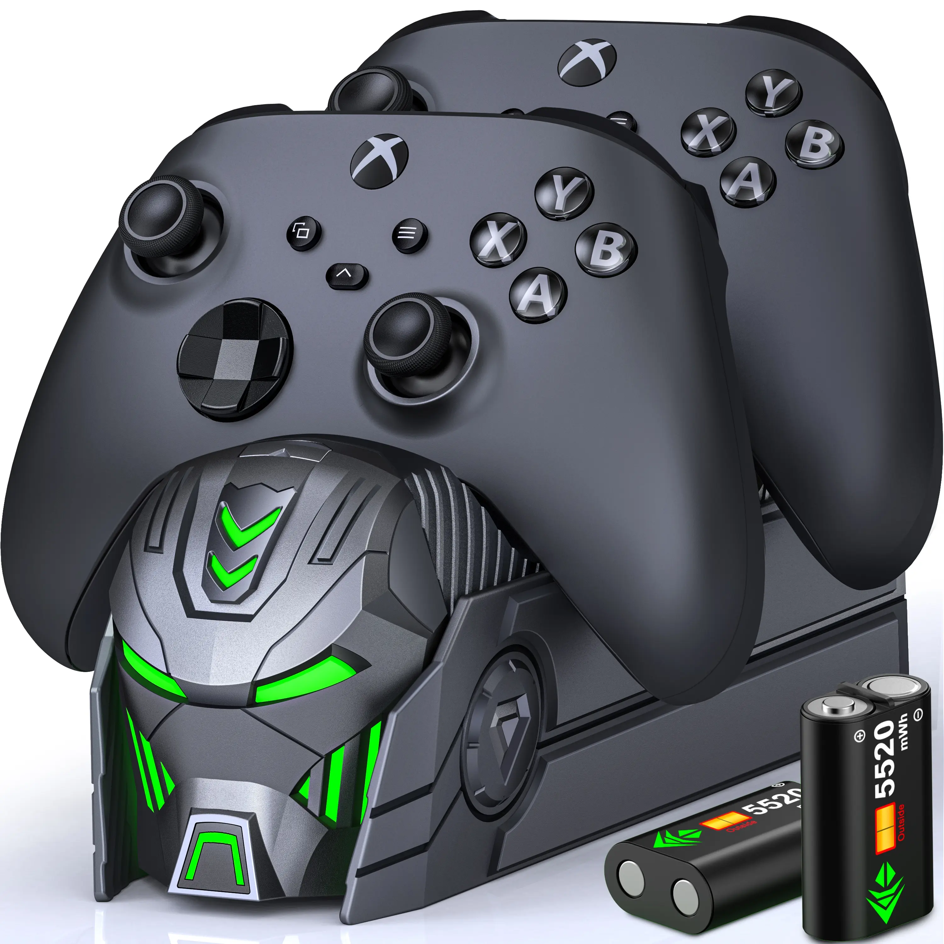 Charging Dock for Xbox Controller with 2x5520mWh Rechargeable Battery for Xbox Series X|S,Xbox One/Elite/S|X Controller,Battery Pack for Xbox Charger with Battery Compartment/LED(Grey)