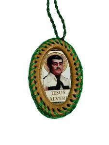Jesus Malverde Leather Scapular Necklace
