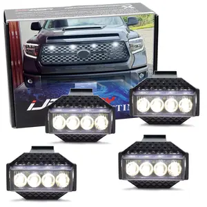 iJDMTOY 4pc Black-Out Smoked Lens Xenon White Full LED Front Grille Clearance Light Kit For Toyota 2018-2021 Tundra w/Honeycomb, Non-TRD, Non-Horizontal Beam Grille