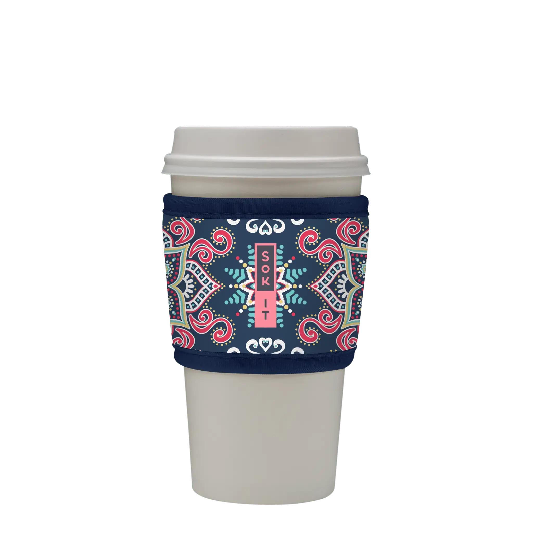 Sok-It HotSok Reusable Hot Coffee Sleeve, Blue/Pink/Purple, Floral Burst