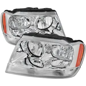 1999-2004 Grand Cherokee Factory Style Crystal Headlights w/ Amber Reflectors (Chrome Housing/Clear Lens)