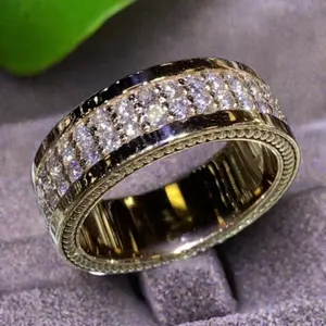 Double-row Shining Zirconia Men's and Women's Eternal Ring, Suitable for Wedding, Anniversary, Commemoration, Girlfriend's Promise Ring