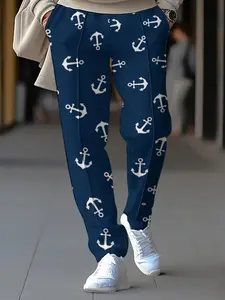 Men's All Over Print Drawstring Waist Pants, Regular Fit Casual Comfy Pocket Straight Leg Trousers for Fall & Winter, Men's Bottoms for Daily Wear