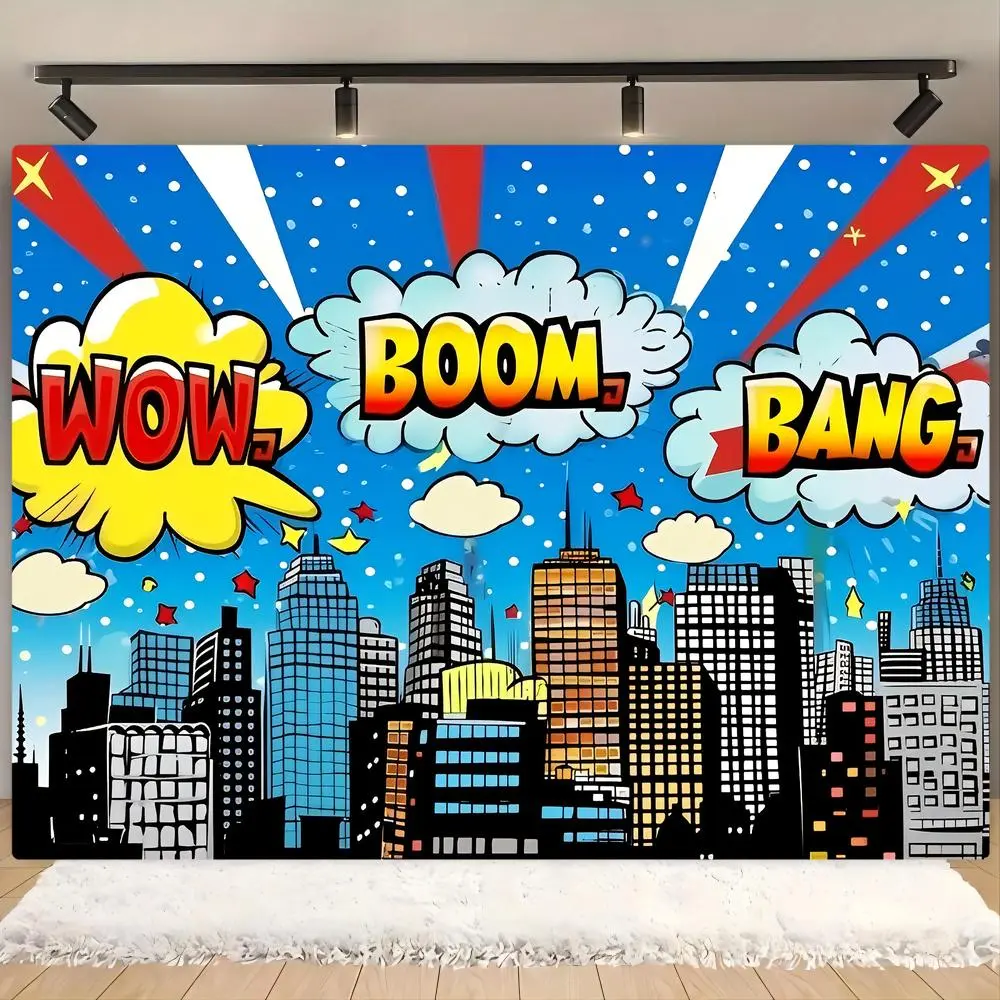 Superhero City Pattern Party Banner, 1 Count Superhero City Party Backdrop,  Props Background Cloth, Indoor & Outdoor Decoration Supplies, Ornaments