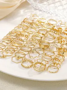 Women's Fashion Stackable Rings Set, Heart Butterfly Imitation Pearl Rhinestone Design, Multi-Layered Jewelry for Daily Wear & Gifts