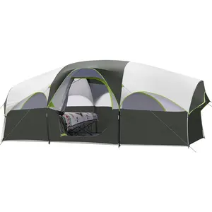 Tent 8 Person Camping Tents, Weather Resistant Family Tent, 5 Large Mesh Windows, Double Layer, Divided Curtain  Separated Room, Portable with Carry Bag