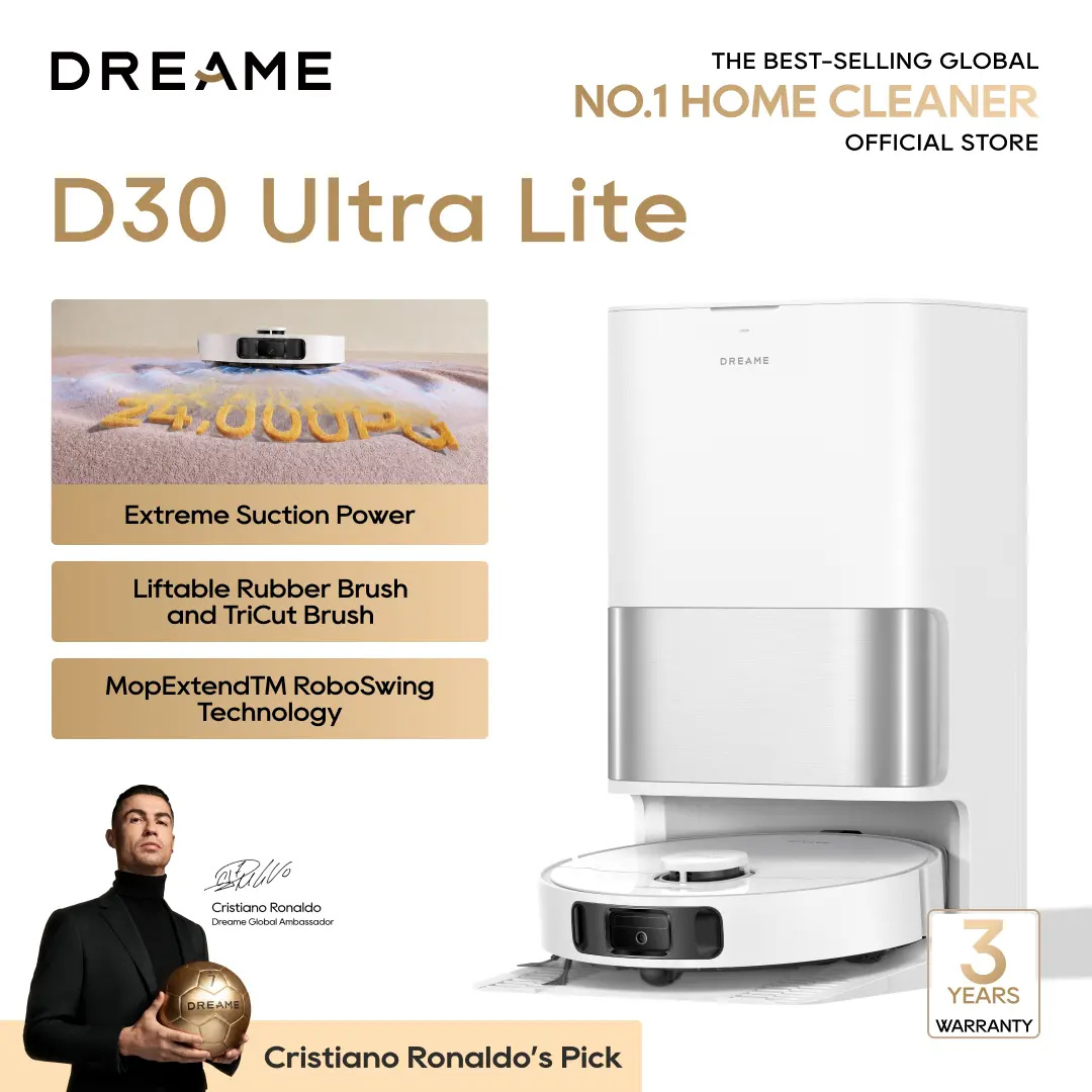 DREAME D30 Ultra Lite Robot Vacuum and Mop, 24,000Pa Powerful Suction, All-in-One Base Station with 100 Days Auto-Empty, MopExtend Tech for Edge Cleaning, Smart Obstacle Avoidance, White