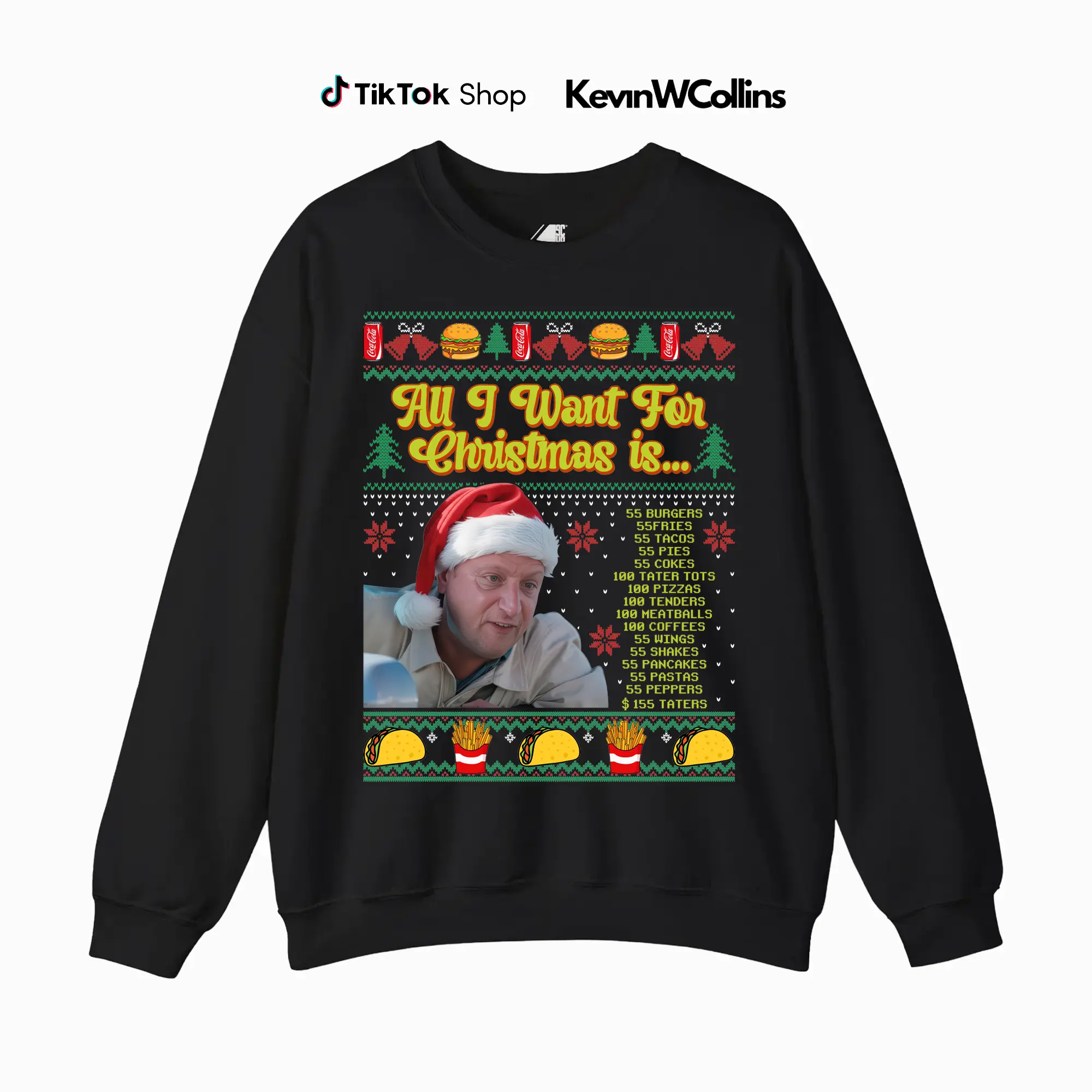 55 Burgers 55 Fries Ugly Christmas Sweater | Gildan Crewneck Sweatshirt | I Think You Should Leave | Tim Robinson