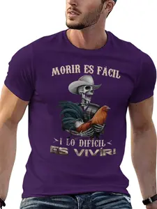 Funny Men's Moris Es Facil Mexican Style T-Shirt, Big Rooster Gamefowl Shirt,Trendy Soft Short Sleeve Crew Neck Y2k Tee for Casual Streetwear,Gym,Workout | Holiday Gift for Dad,Husband,Boyfriend (Father's Day,Christmas,Birthday),Plus Size T-Shirts