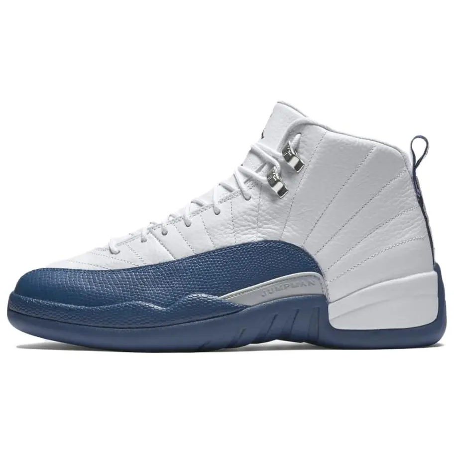 Jordan 12 Retro French Blue 2025 Durable Non-slip High Top Basketball Shoes Men's White Blue-Metallic Silver-Varsity CT8013-114