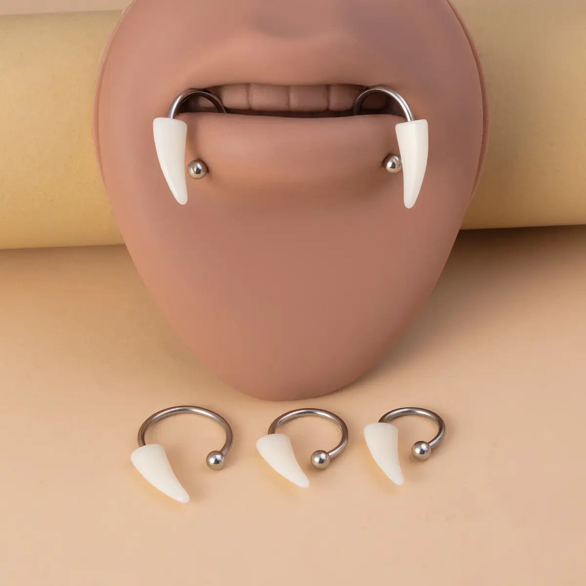 1pc 16g Acrylic Fang Body Jewelry Set - Stainless Steel Unisex Punk Costume Accessory for Lip Ring, Ear Hoop, Cartilage, Daith, Tragus
