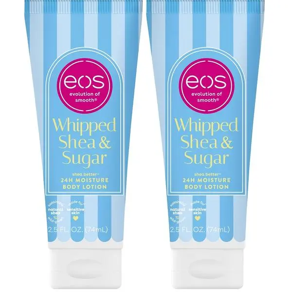 eos Shea Better Travel Size Body Lotion, Whipped Shea & Sugar, Limited Edition Skin Care, 24-Hour Moisture, Body Lotion for Women, travel size toiletries, Vegan, 2.5 fl oz (Pack of 2)