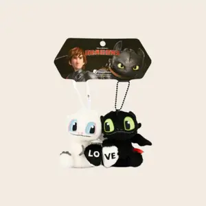 One pair (black + white).Authentic Collaboration Global Dragon Trainer Toothless Bag Charm, Cute Charms, Toothless Love Magnet Hanging Decoration,  Valentine's Day Gift, Couple Keychain.