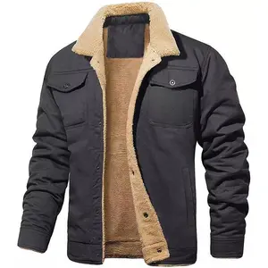 Men's Retro Western Jacket Warm Fleece Coat Work Cargo Trucker Jackets Tops Casual Long Sleeve Crewneck high