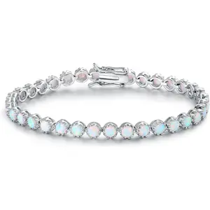 Barzel 18K Gold Plated Crown Created Opal Bracelet Tennis