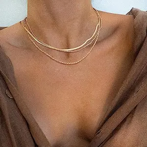 Herringbone Necklace for Women,Dainty Gold Necklace,14k Gold Plated Snake,Gold Chain Choker Necklaces,Simple Gold Layered Necklaces,Gold Jewelry Gift for Women