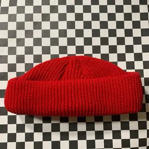 Red Fisherman Beanie - Short Fitting Street Style Beanie for Men, Designed to Cover Crown Above Ears, Knitted Hat