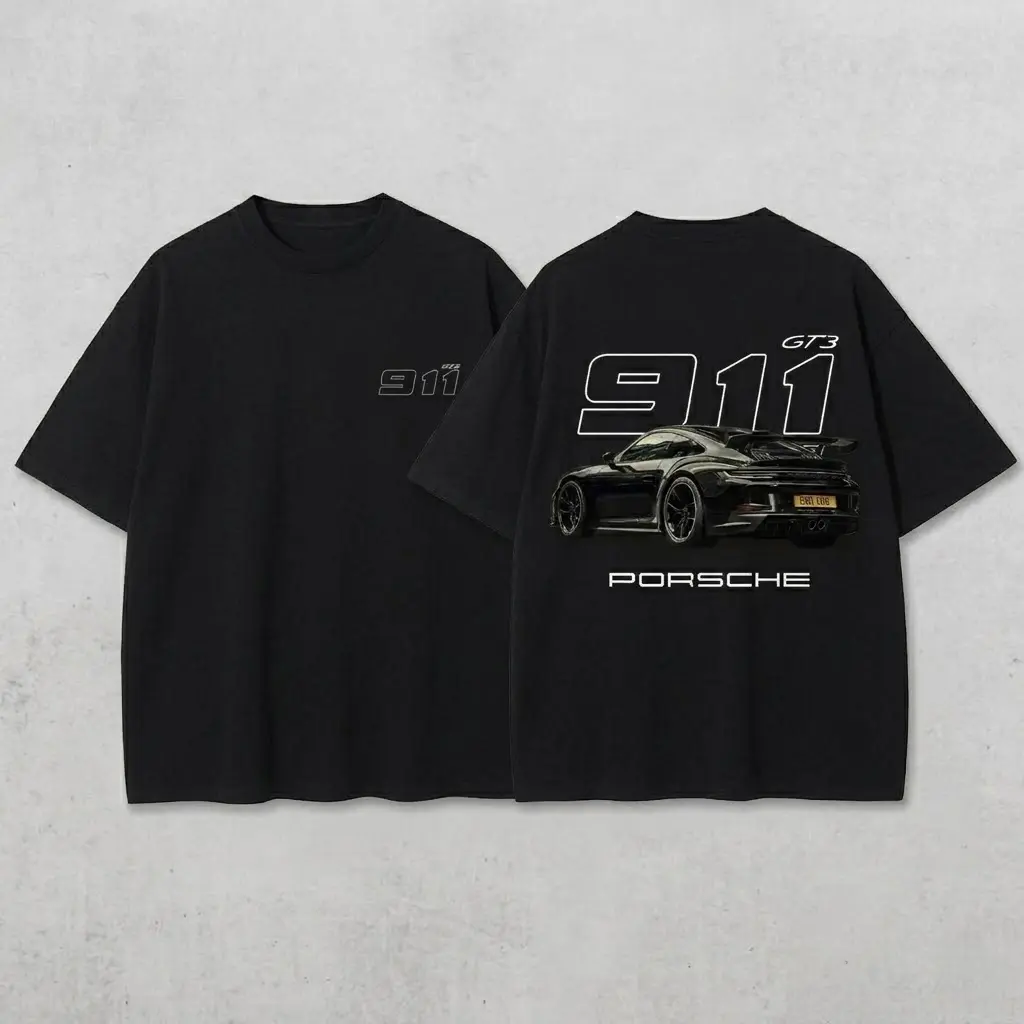 911 GT3 Racing Tshirt Unisex Fit Washed Cotton T-Shirt Oversize Menswear Tops  Streetwear Round Neck Tshirt