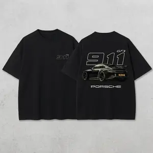 911 GT3 Racing Tshirt Unisex Fit Washed Cotton T-Shirt Oversize Menswear Tops  Streetwear Round Neck Tshirt