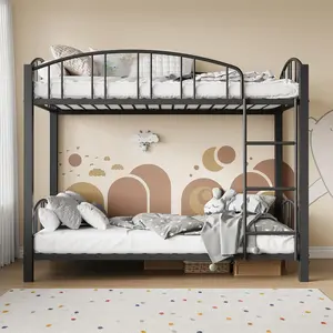 Metal Bunk Bed Twin Over Twin  Heavy Duty Bunkbeds Frame with Safety Ladder and Arched Guardrail  Sturdy Steel Bed  Space-Saving  No Box Spring Needed  Black