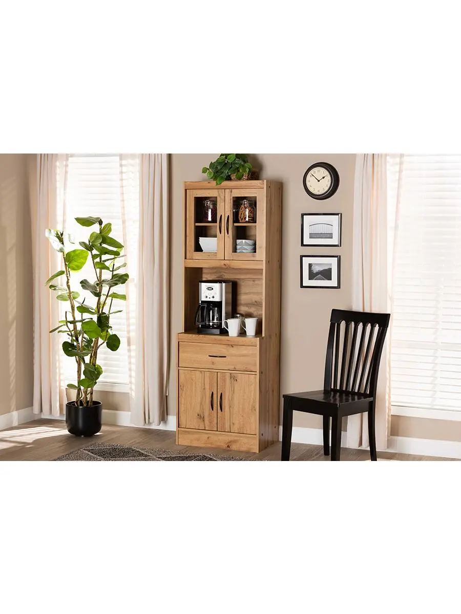 Baxton Studio WS883200-Wotan Oak Laurana Modern & Contemporary Wood Kitchen Cabinet & Hutch, Oak Brown