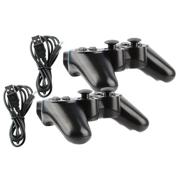 Pair Pack Rechargeable Wireless Bluetooth DualShock 3 Gamepad Controllers for PS3 Playstation 3, Batteries Built-In, Rumble Feature, Cable-Free Console Accessories for Full Gameplay Immersion