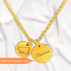 Cheer Personalized Gold Two Charm Cheer Necklace 18K Gold Plated PVD Stainless Steel Rope Style Chain 18-20 Inches Customizable Name Engraved Gift for Cheerleaders Coaches