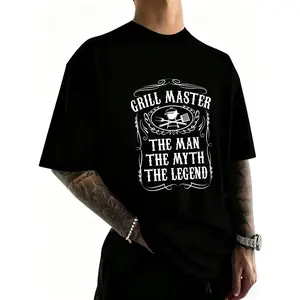 Unisex Cotton Graphic T-Shirt, Short-Sleeve Round Neck Casual Tee with Grill Master The Man The Myth Legend Funny BBQ Smoker Gift Prints (Planet-Inspired Design)