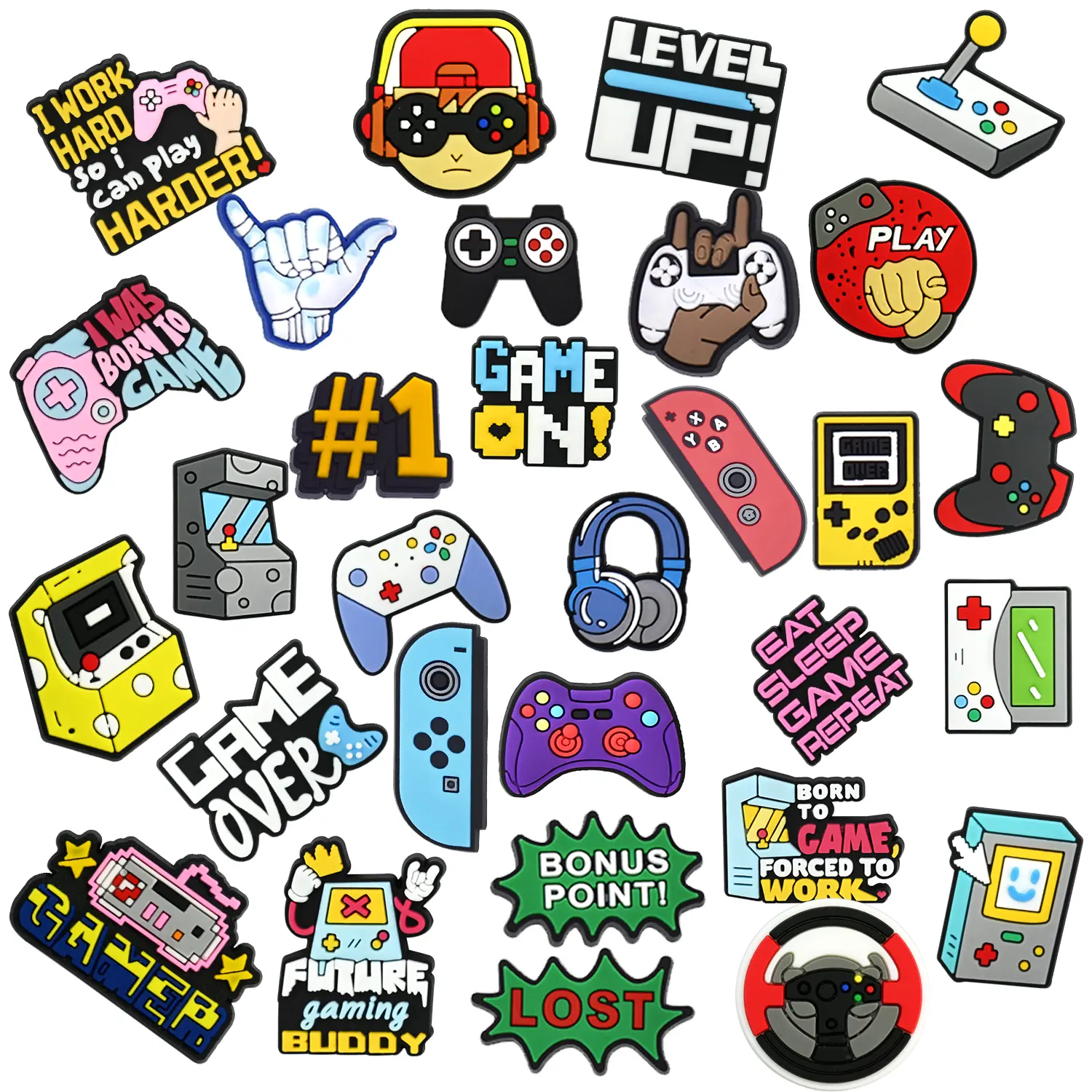 Ivasky 30PCS Gamer Shoe Charms for Clog Style Shoes | Video Game Accessories for Kids Boys Girls Teens Kit Cartoon Character Set Patriotic  USA Shoe Decorations Stickers for Shoes unique  fashion gift Croc  Pack charms