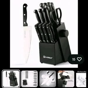 19-Piece Carbon Steel Kitchen Knife Set with Wooden Block and Sharpener