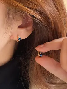 1 pair of women's blue artificial zircon mini earrings, fashionable and simple, suitable for female friends to wear as gifts at banquets, parties, Valentine's Day/Mother's Day and back to school seasons