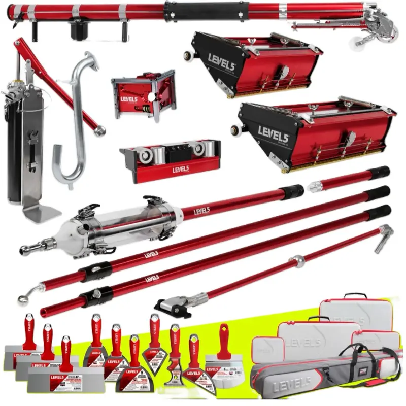 Drywall Finishing Tool Kit - Automatic Taper, 10/12 in Flat Boxes, 3 in Corner Finisher, MiniShot, Pump, Roller, Standard Handles
