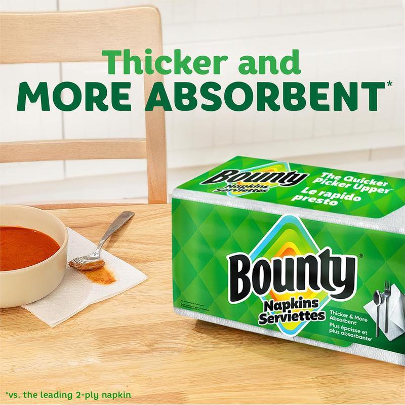 Bounty Paper Napkins White 200 Count 1-Ply Serviettes Thicker More Absorbent Than Before