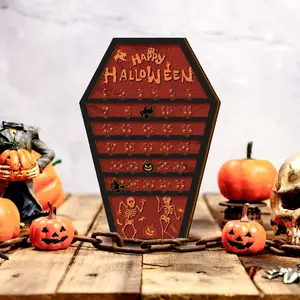 Halloween Countdown Calendar Board Moving Wooden Calendar Advent Calendar Movable Ghost Pumpkin Decoration Coffin Shaped Halloween Home Decor Holiday Decorative Sign