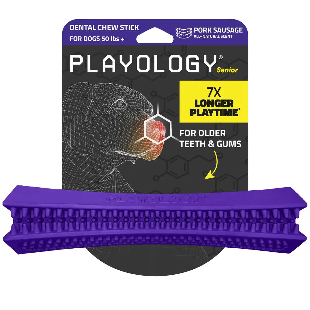 Playology Pork Sausage Scented Dental Stick Dog Toy, Medium